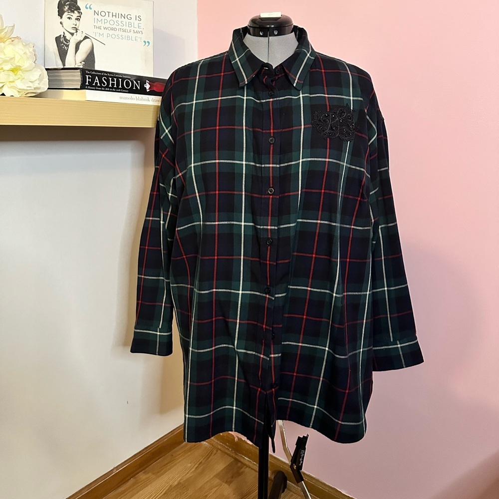 LAUREN Ralph Lauren Plus Size Bullion Patch Plaid Twill Shirt